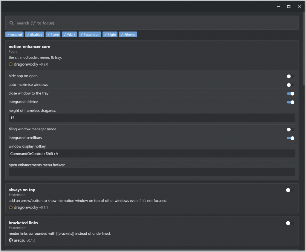 Notion Enhancer 设置界面